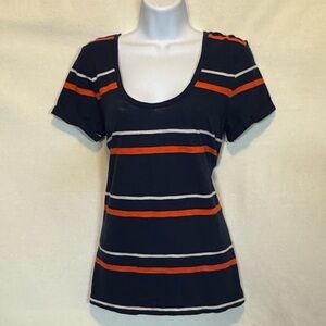 F-85 Gap Blue Orange & White Stripe Short Sleeve Blouse Size‎ M
